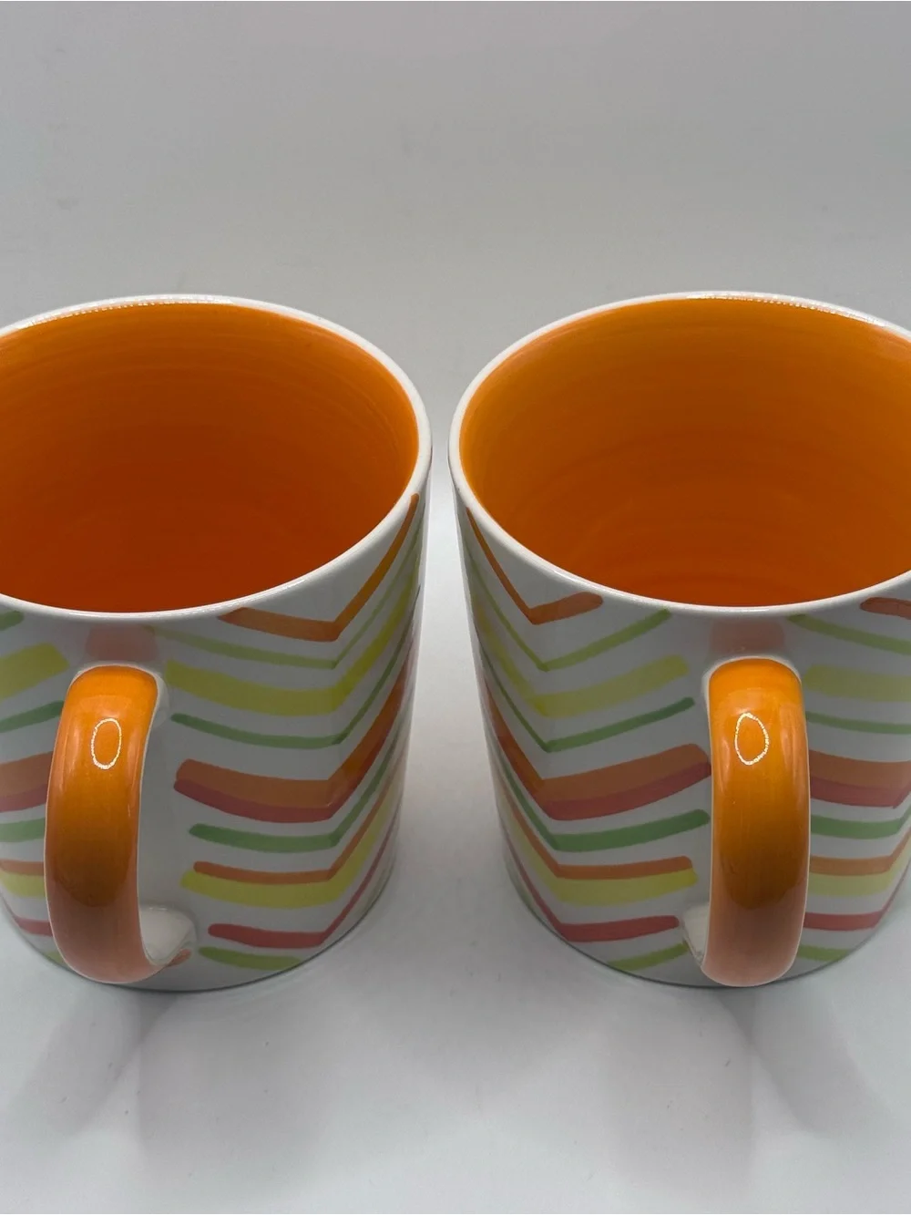 CRATE & BARREL Bright Chevron Coffee Mugs, Citrus Orange/Yellow/Green, Set Of 2